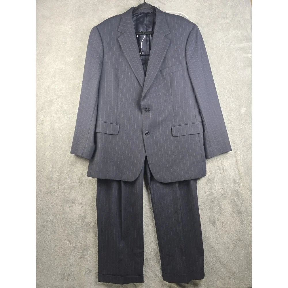 Brooks Brothers 346 Stretch Suit Mens 45R 38x31 Dark Gray Pinstripe Wool Vintage